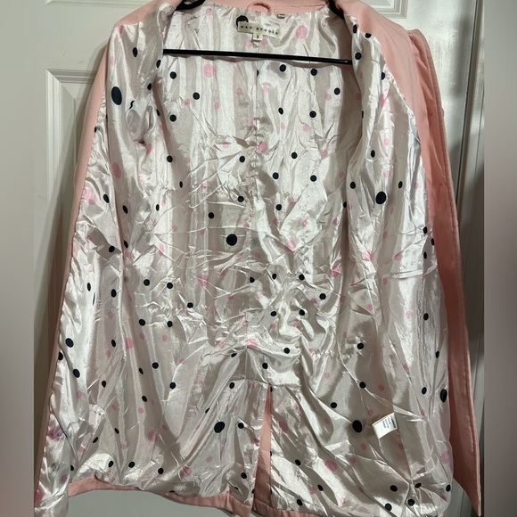 Max Studio Pink Silk Trench Coat Polka Dot Lining - Picture 4 of 6